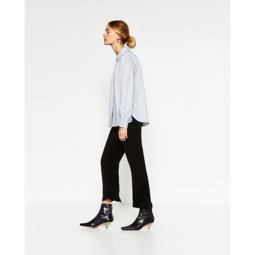 Zara High Rise Ruffle Leg Trouser Pants in Black - Picture 2 of 13